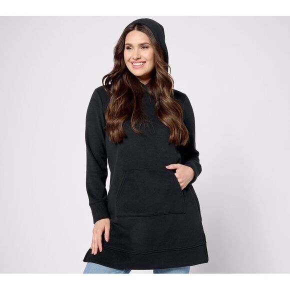 Denim & Co. Women's Top Sz S Dream Fleece Regular Hooded Tunic Black A630349 - Picture 1 of 4